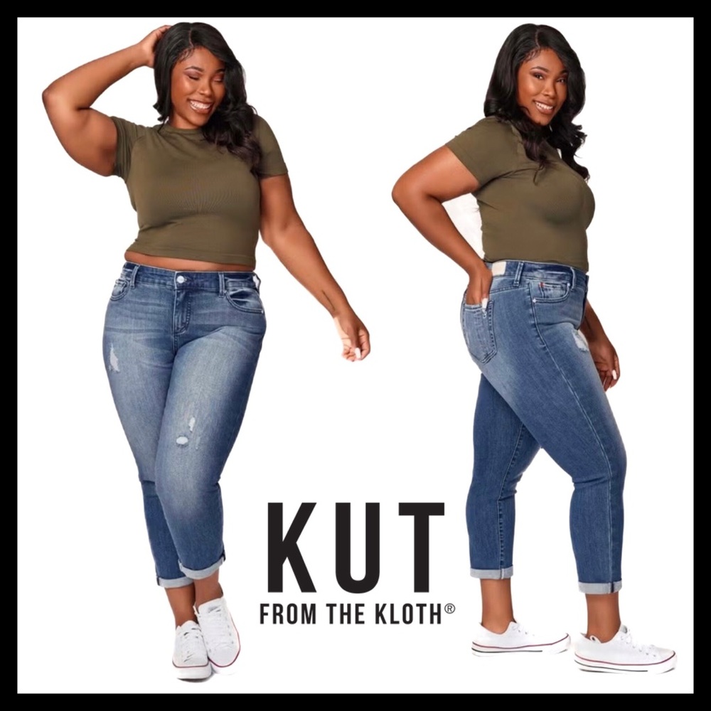 Kut From the Kloth Celine Slouchy Boyfriend Distressed Denim Jeans Plus Size 14